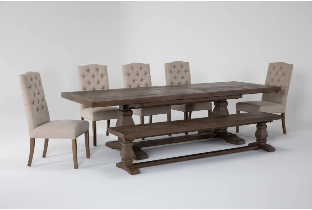 Caden 94"-112" Rectangle Extension Dining With Biltmore Chairs & Bench Set For 6 - Image 2