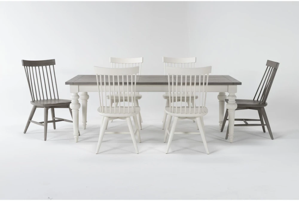 Edward 66" Dining With Winter White Chairs And Urban Grey Chairs Set For 6