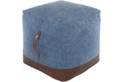 18"X18" Denim + Faux Leather Floor Pouf