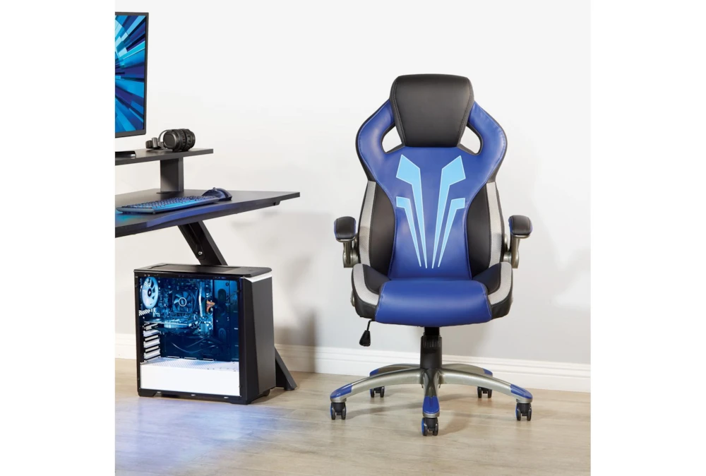 Optimus Blue/Black Gaming Chair With Flip Up Padded Armrests - Image 3
