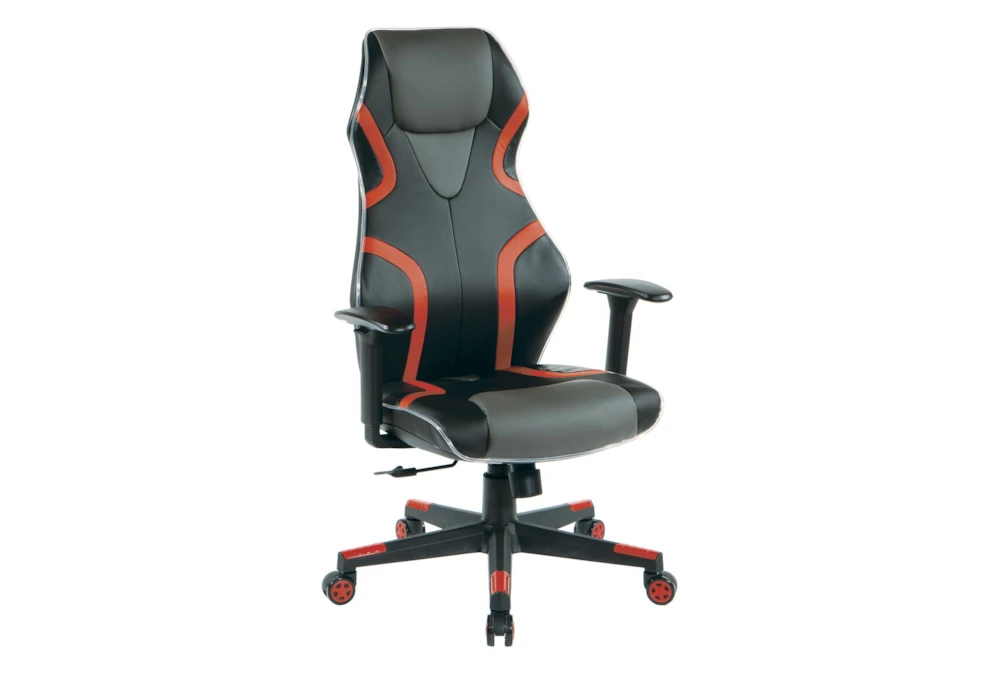 Spectrum Black Gaming Chair With Red Accents, Adjustable Height Armrests & Battery Operated Led Lights - Image 2