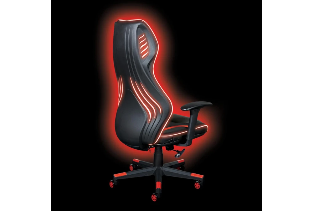 Spectrum Black Gaming Chair With Red Accents, Adjustable Height Armrests & Battery Operated Led Lights - Image 4
