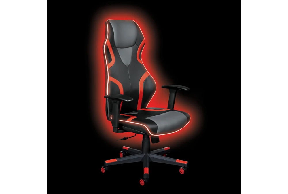 Spectrum Black Gaming Chair With Red Accents, Adjustable Height Armrests & Battery Operated Led Lights