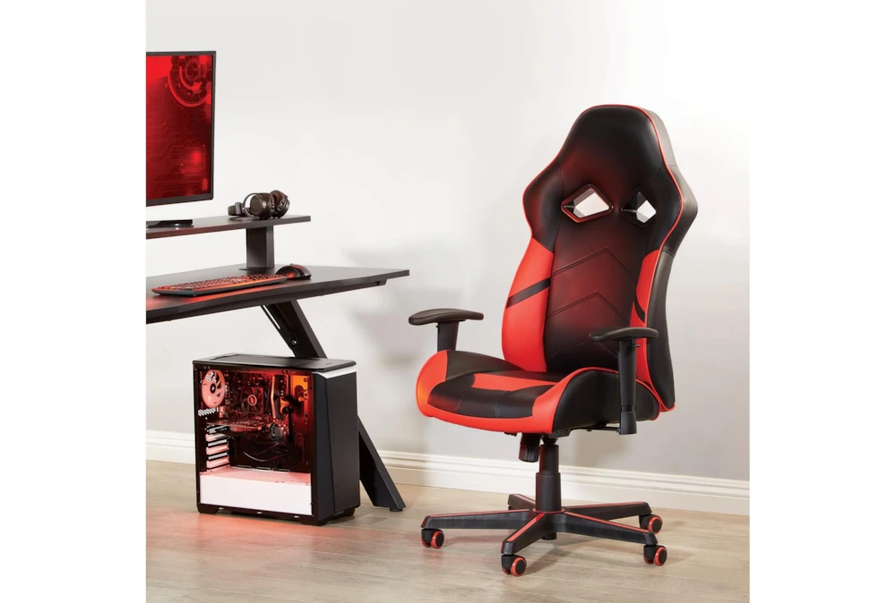 Zulu Black Gaming Chair With Red Accents & Adjustable Height Armrests - Image 3