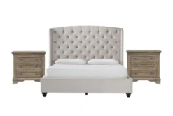 Mariah King Velvet Upholstered 3 Piece Bedroom Set With 2 Chapman 3-Drawer Nightstands