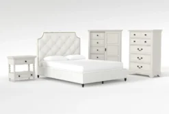 Sophia II King Upholstered Panel 4 Piece Bedroom Set With Kincaid Chest Of Drawers, Wardrobe + Open Nightstand