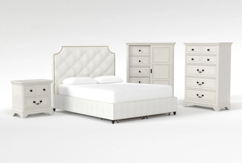 Sophia II Queen Upholstered Storage 4 Piece Bedroom Set With Kincaid Chest Of Drawers,Wardrobe + 2-Drawer Nightstand