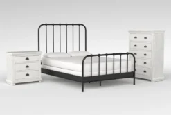 Knox Queen Metal 3 Piece Bedroom Set With Sinclair Pebble Chest Of Drawers + Nightstand