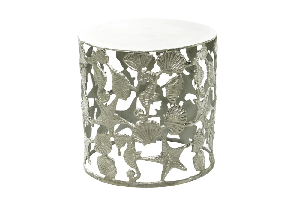 18X19 Silver Aluminum Coastal Accent Table - Image 3
