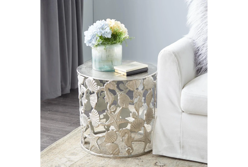 18X19 Silver Aluminum Coastal Accent Table - Image 4