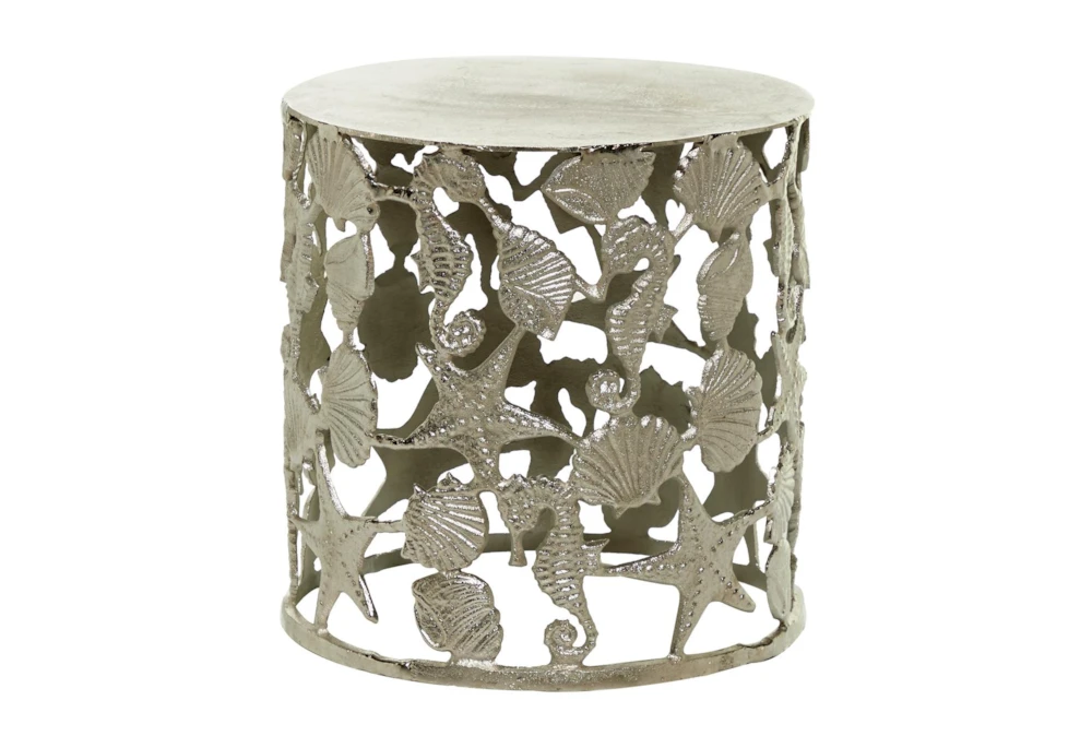 18X19 Silver Aluminum Coastal Accent Table