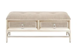 43X19 Beige Linen Storage Bench