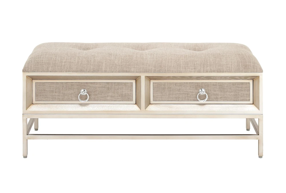43X19 Beige Linen Storage Bench