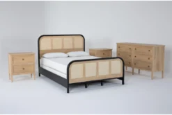 Magnolia Home Monte Cane Queen 4 Piece Bedroom Set With Wells Dresser + 2 2-Drawer Nightstands By Joanna Gaines