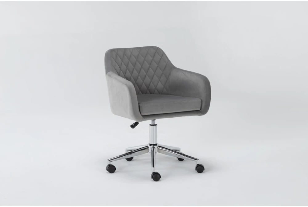 Cassandra Grey Velvet Rolling Office Chair - Image 2