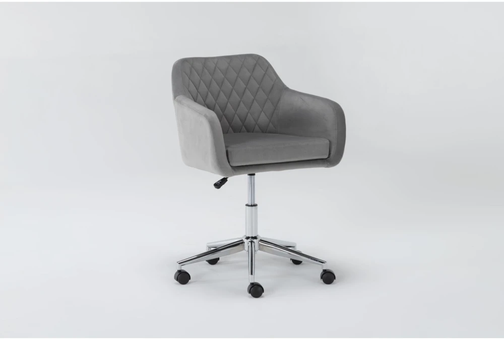 Cassandra Grey Velvet Rolling Office Chair - Image 3