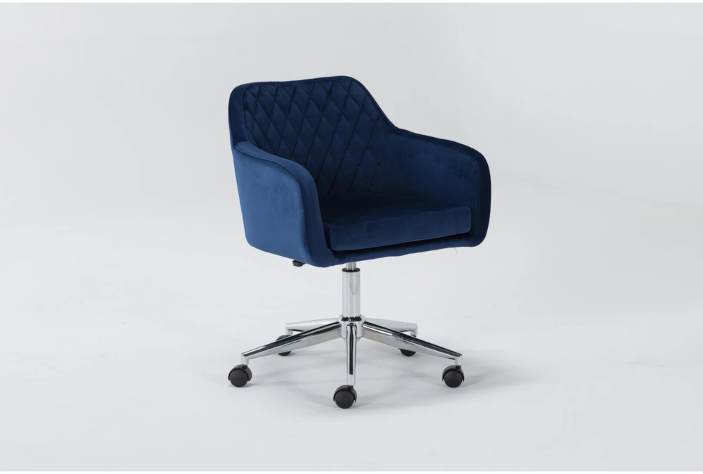 Cassandra Navy Velvet Rolling Office Chair - Image 2