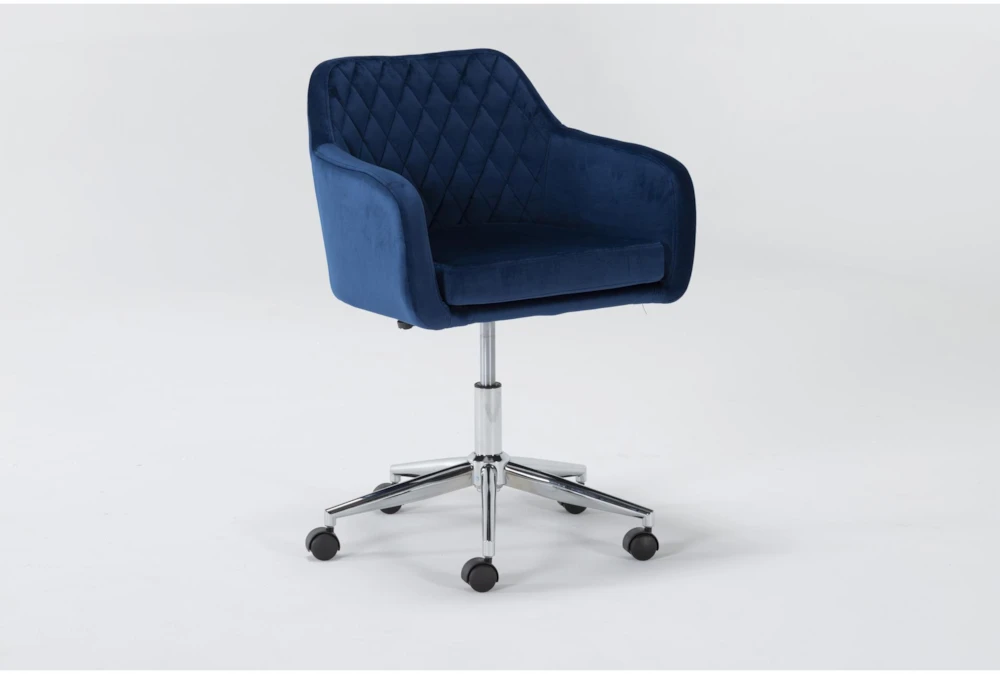 Cassandra Navy Velvet Rolling Office Chair - Image 3