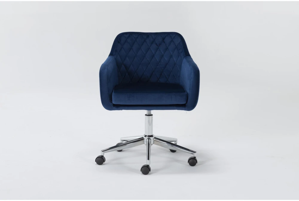 Cassandra Navy Velvet Rolling Office Chair