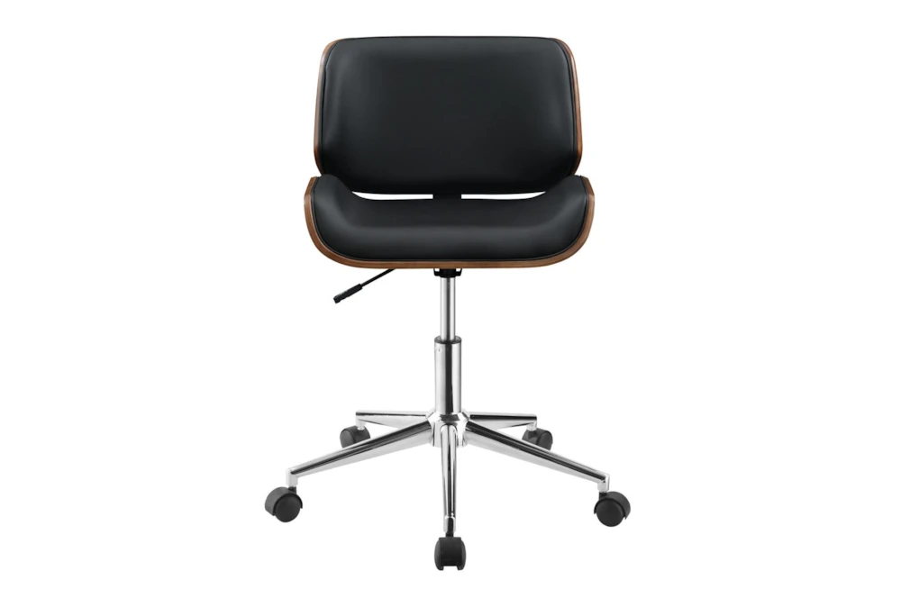 Ronnie Black Faux Leather + Wood Adjustable Office Chair - Image 2