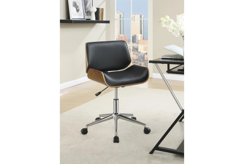 Ronnie Black Faux Leather + Wood Adjustable Office Chair - Image 7