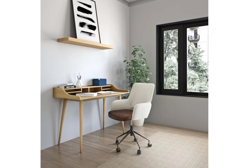 Mayfield Ivory Fabric & Brown Faux Leather Office Chair - Image 8