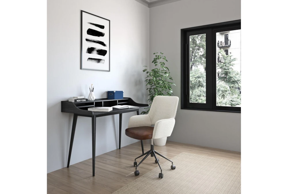 Mayfield Ivory Fabric & Brown Faux Leather Office Chair - Image 9