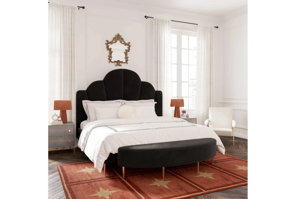 Bridgette Black King Velvet Platform Bed With Bench - Image 2