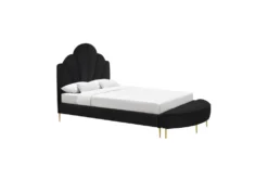 Bridgette Black King Velvet Platform Bed With Bench