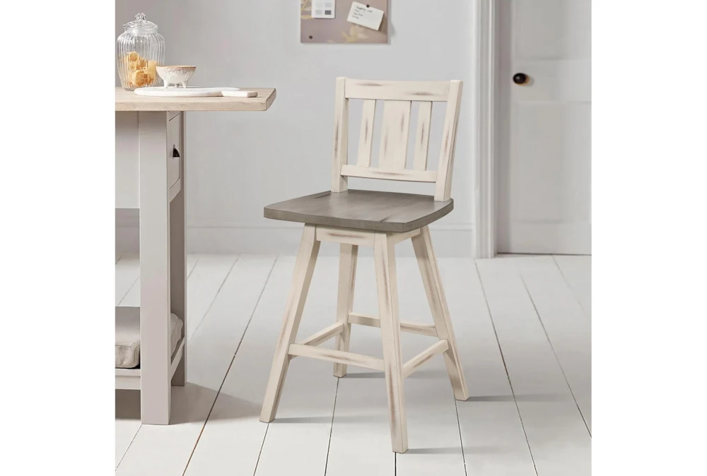 Lock White Slat Back Swivel Counter Stool Set Of 2 - Image 9