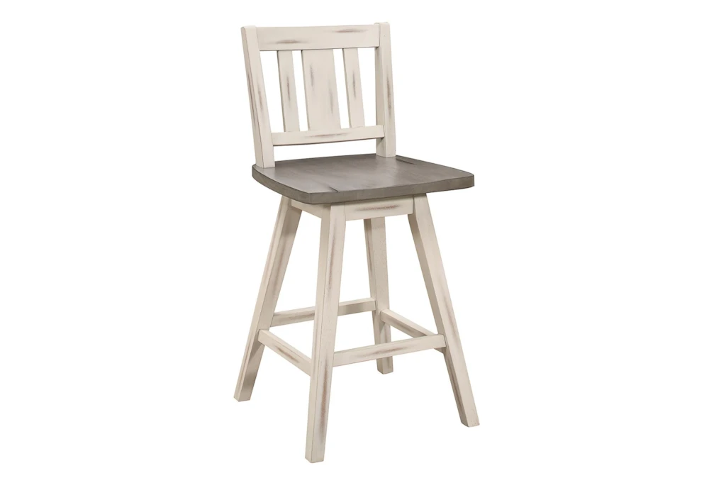 Lock White Slat Back Swivel Counter Stool Set Of 2 - Image 3