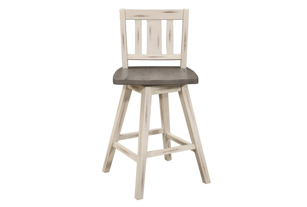Lock White Slat Back Swivel Counter Stool Set Of 2 - Image 5