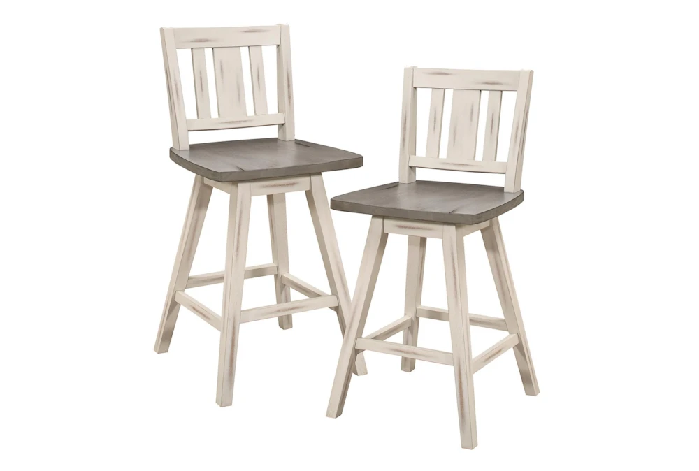 Lock White Slat Back Swivel Counter Stool Set Of 2