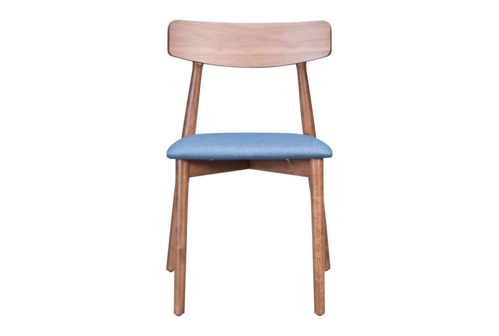 Mid-Century Walnut & Blue Dining Chair Set Of 2 - Image 3