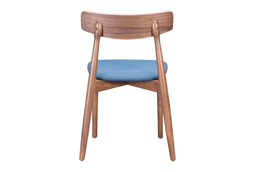 Mid-Century Walnut & Blue Dining Chair Set Of 2 - Image 4