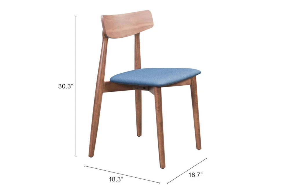 Mid-Century Walnut & Blue Dining Chair Set Of 2 - Image 6