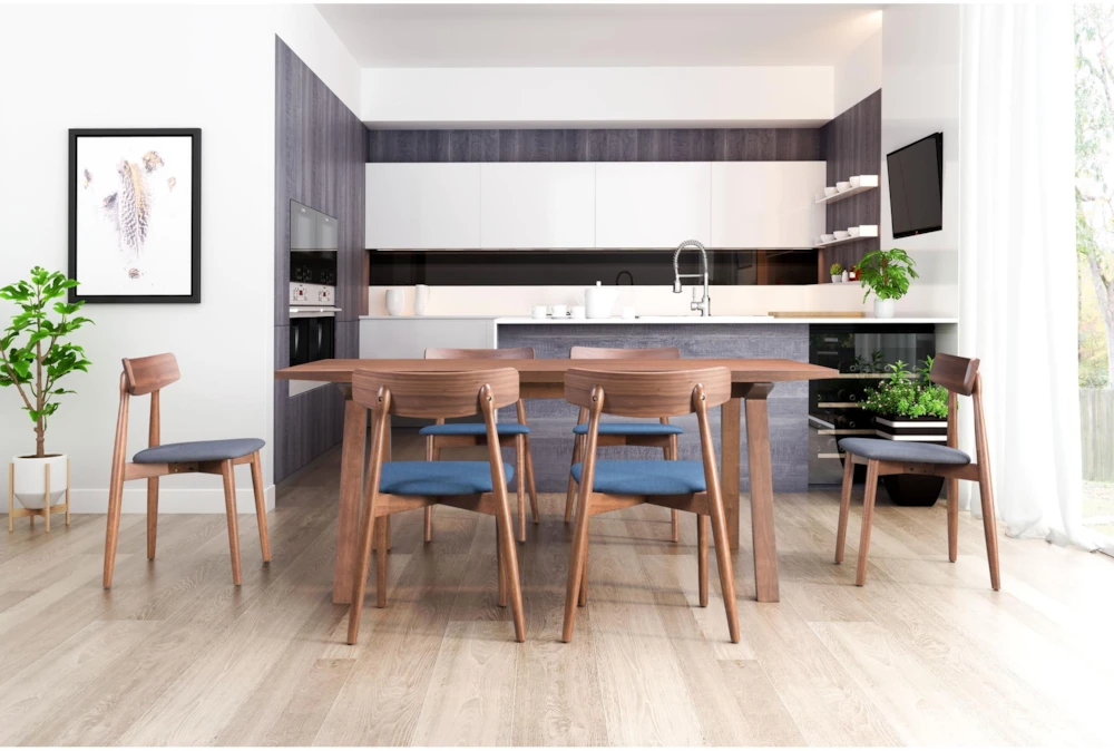 Mid-Century Walnut & Blue Dining Chair Set Of 2 - Image 8