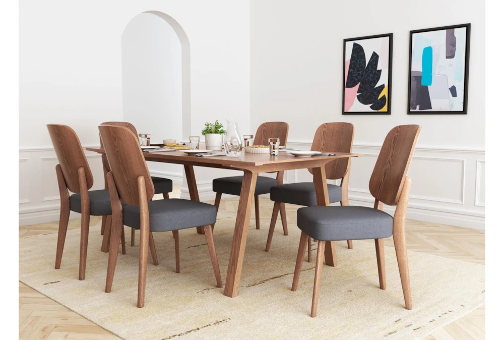 Modern Walnut & Dark Grey Dining Chair Set Of 2 - Image 8