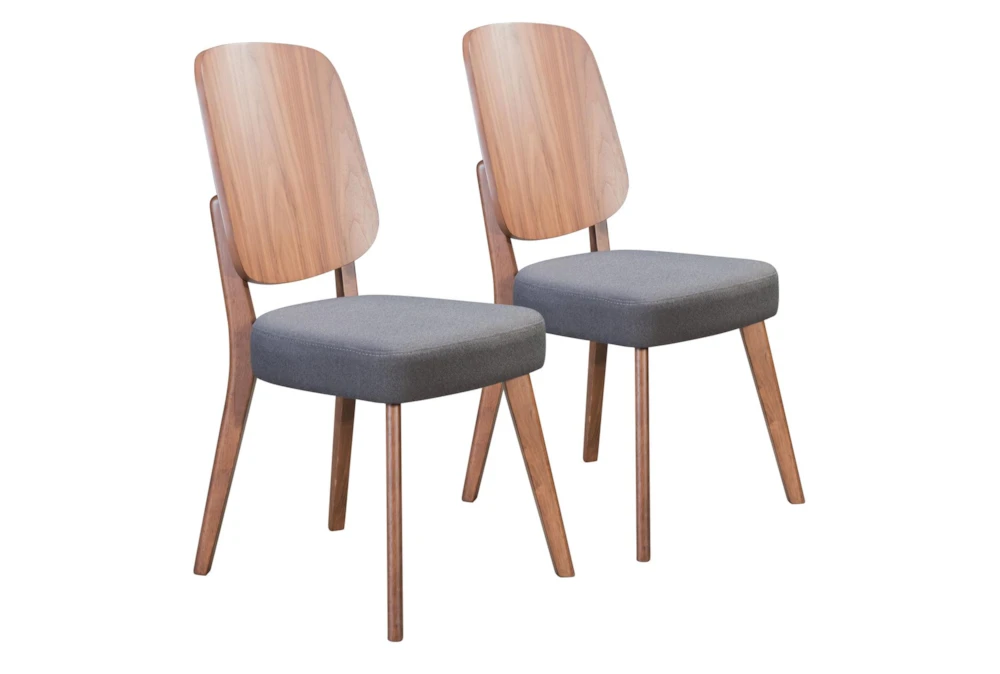 Modern Walnut & Dark Grey Dining Chair Set Of 2