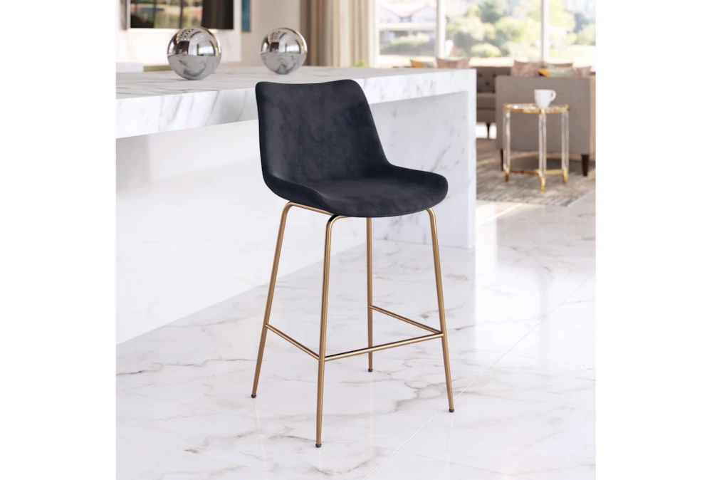 Black Velvet Bucket Counter Stool - Image 2