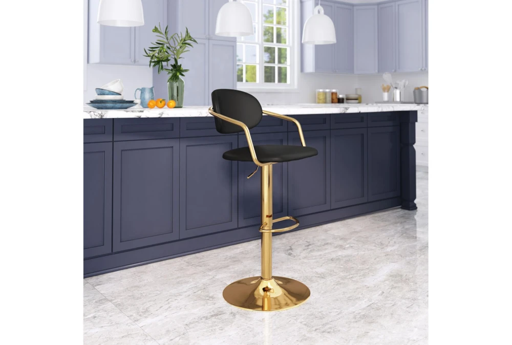 Guss Black & Gold Adjustbale Swivel Bar Stool - Image 2