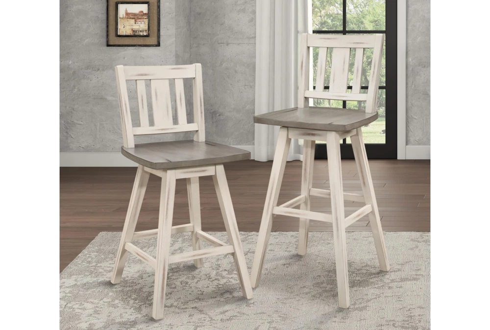 Lock White Slat Back Swivel Bar Stool Set Of 2 - Image 7
