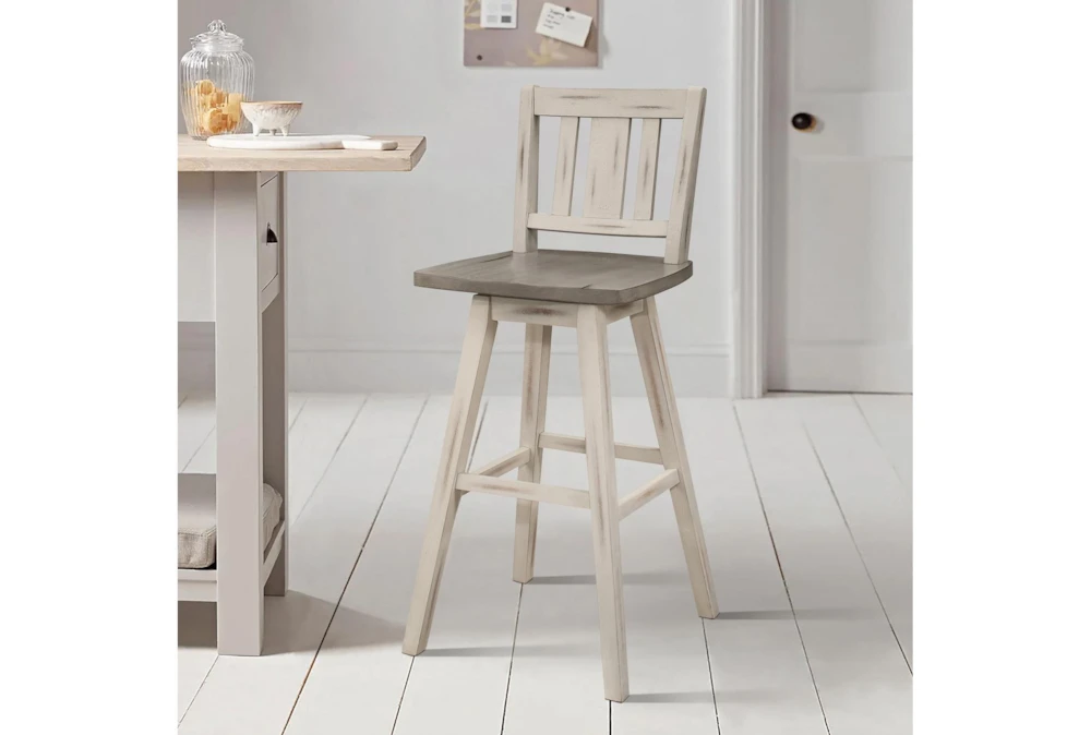 Lock White Slat Back Swivel Bar Stool Set Of 2 - Image 8