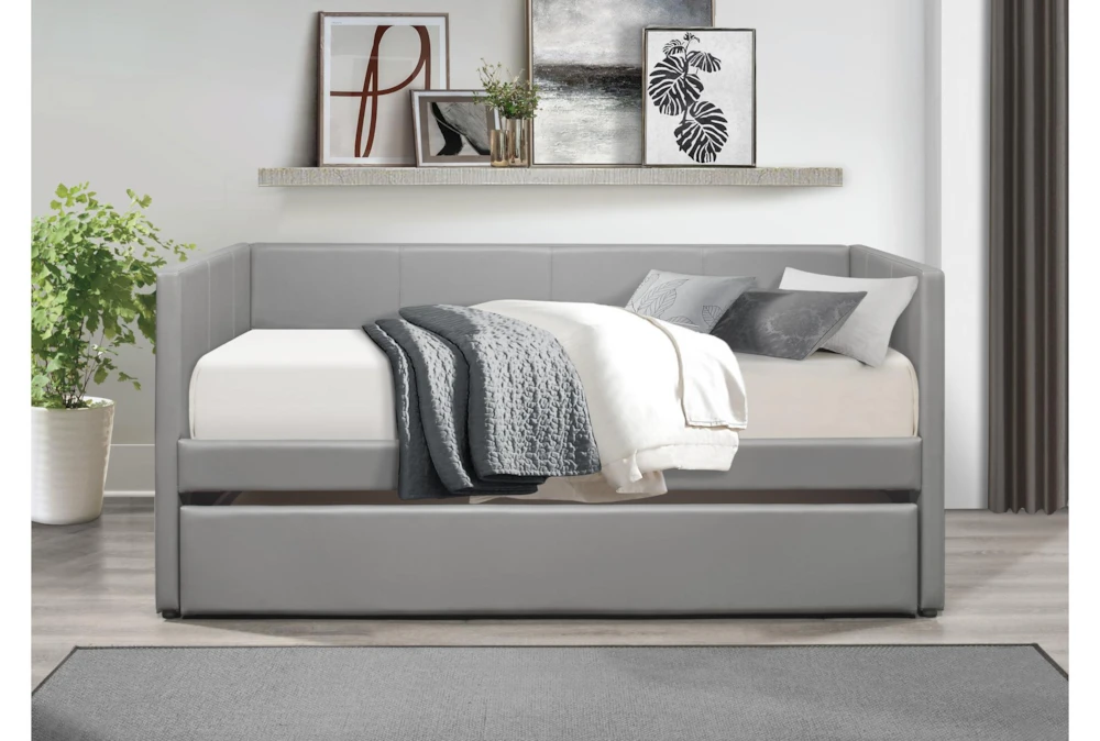 Woodwell Grey Leather Twin Daybed With Trundle - Image 5