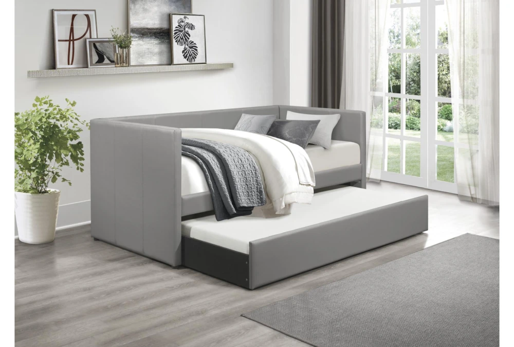 Woodwell Grey Leather Twin Daybed With Trundle - Image 6