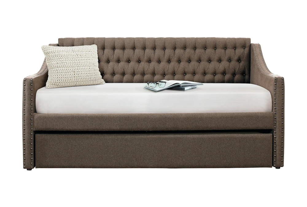Luxe Brown Twin Upholstered Daybed With Trundle - Image 2