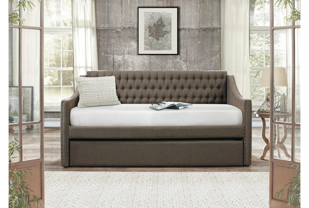 Luxe Brown Twin Upholstered Daybed With Trundle - Image 5