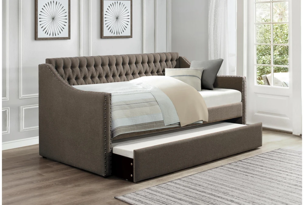 Luxe Brown Twin Upholstered Daybed With Trundle - Image 6