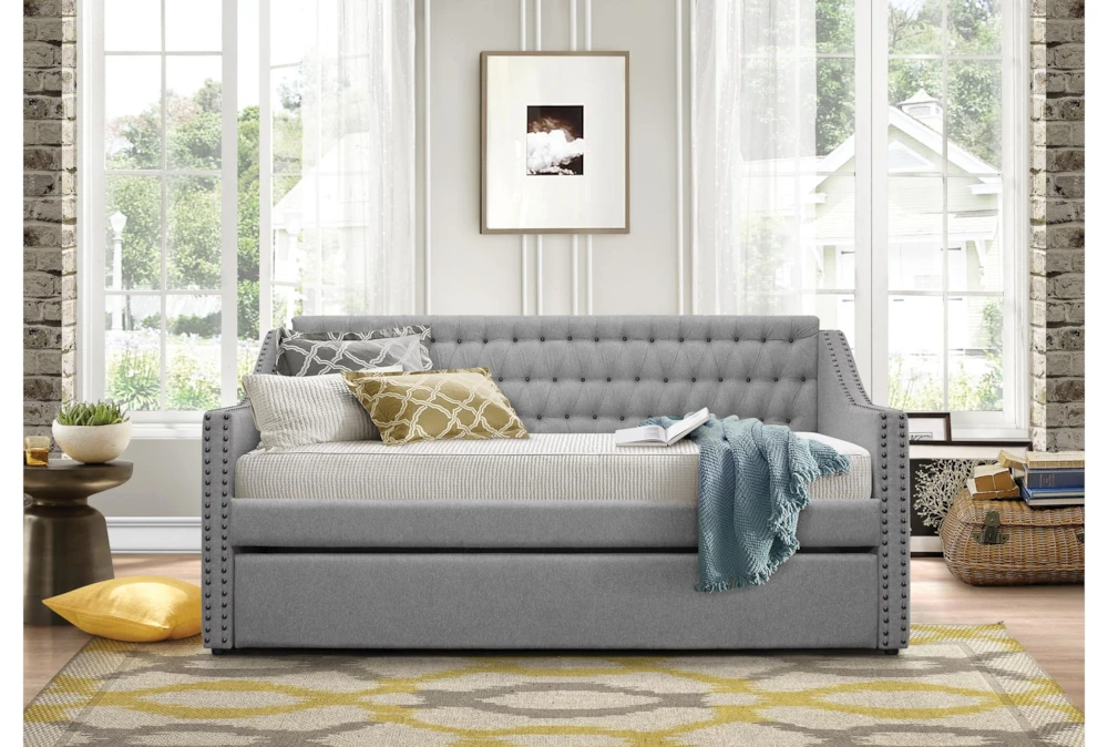 Luxe Grey Twin Upholstered Daybed With Trundle - Image 4