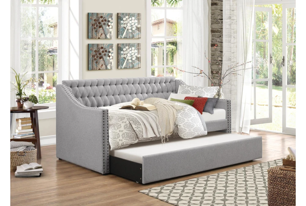 Luxe Grey Twin Upholstered Daybed With Trundle - Image 5